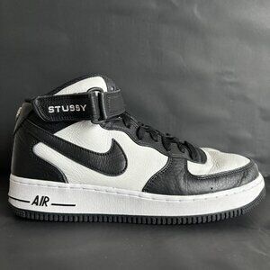 Nike Stussy x Air Force 1 Mid Black White Shoes -Size 9